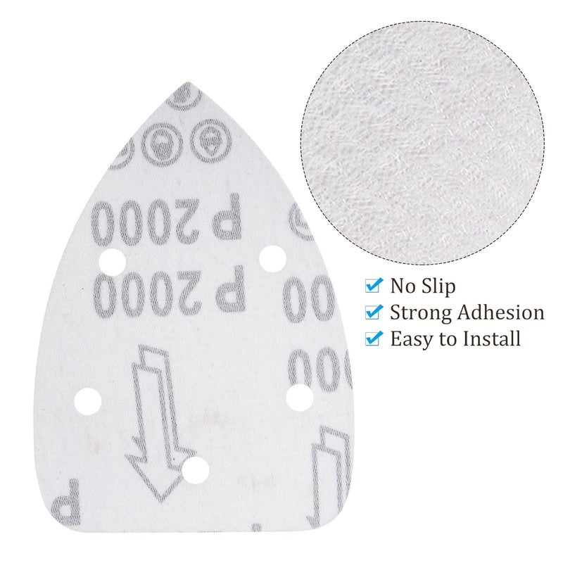 Kozelo 25pcs Mouse Sander Detail Sandpaper - [2000 Grit, 3.5" x 5.5"] Triangle Hook and Loop Assorted Sanding Pads Sheet for Wood Furniture Polishing Use | 5 Hole, Aluminum Oxide - Image 5